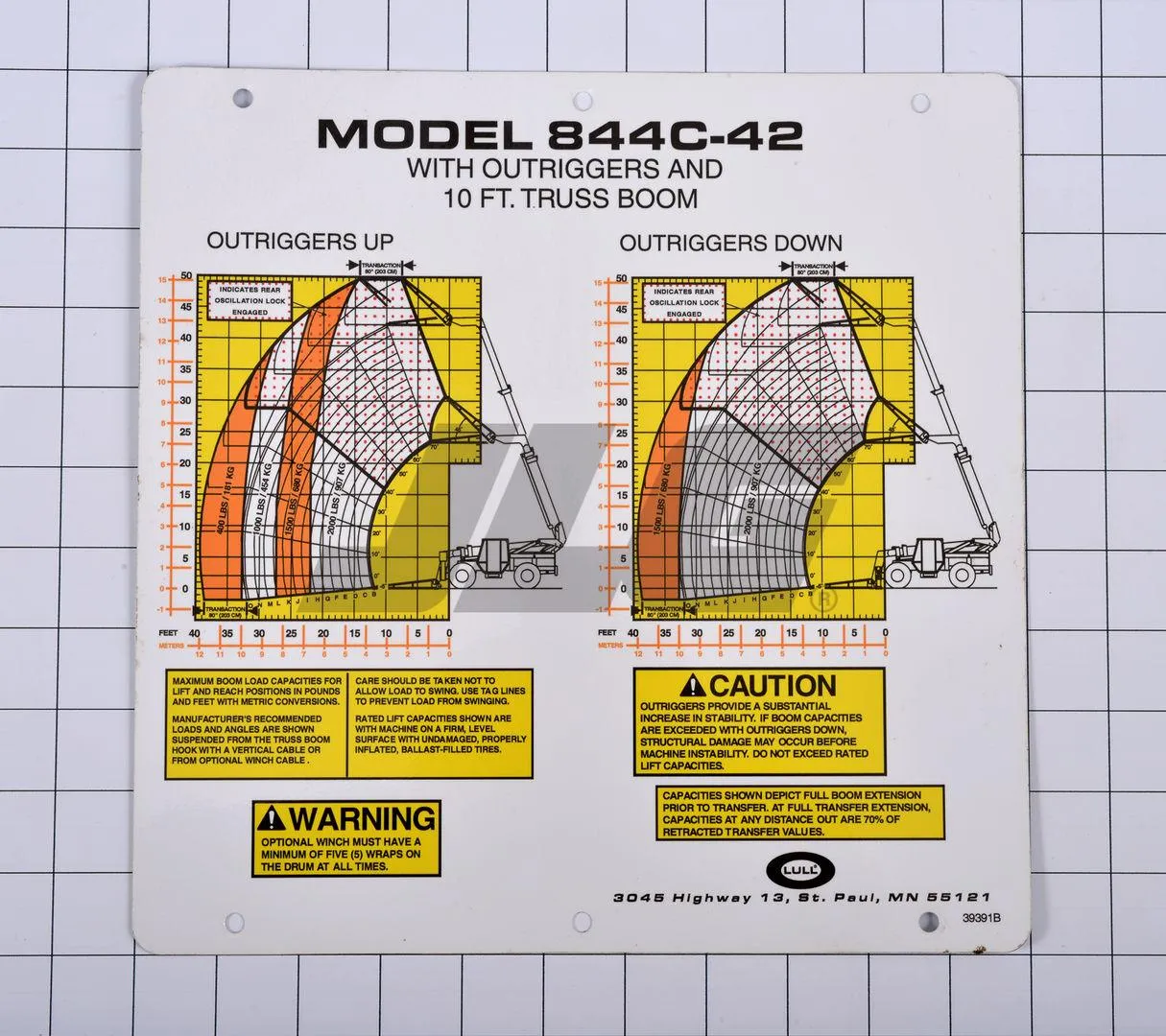 10239391 Flip Card, 844C-42 W/Outrigger | JLG