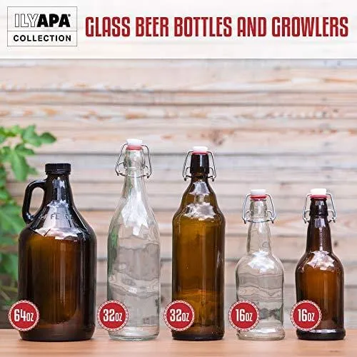 16 oz Amber Glass Beer Bottles for Home Brewing 12 Pack with Flip Caps