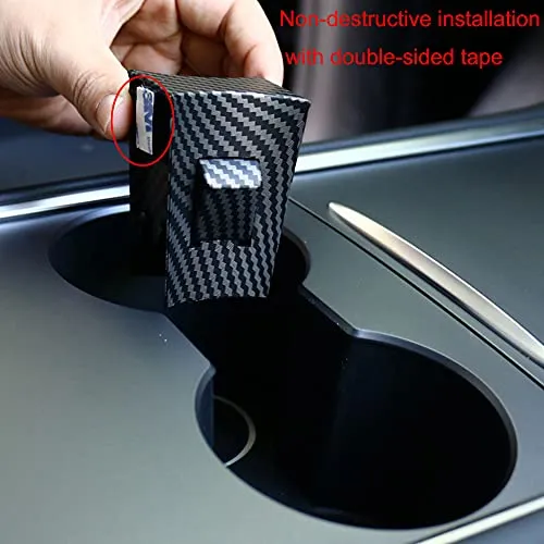 2021 2022 Tesla Model 3 Model Y ABS Carbon Fiber Center Console Cup Holder Insert Slot Slip Limit Clip