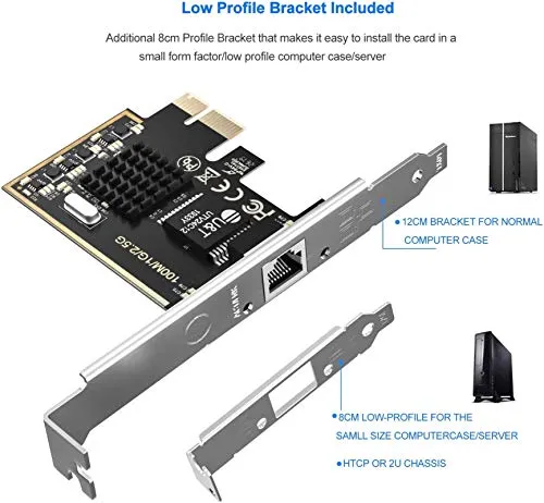 2.5GBase-T PCIe Network Adapter with 1 Port, 2500/1000/100Mbps PCI Express Gigabit Ethernet Card RJ45 LAN Controller Support Windows Server/Windows/Linux, Standard and Low-Profile Brackets Included