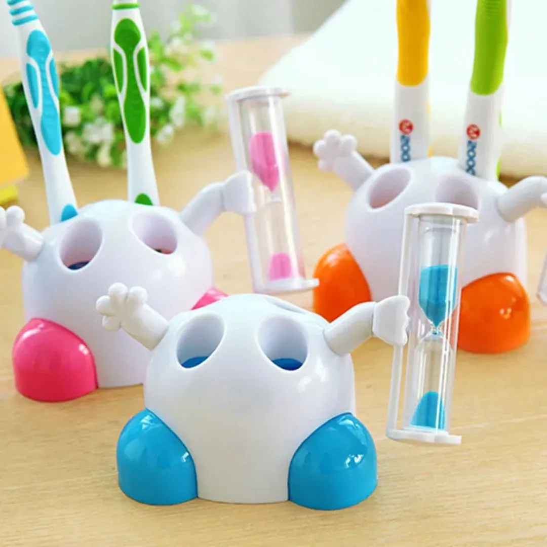 3 Minutes Smiling Face Glass Hourglass toothbrush holder | Stock Clearance Sale