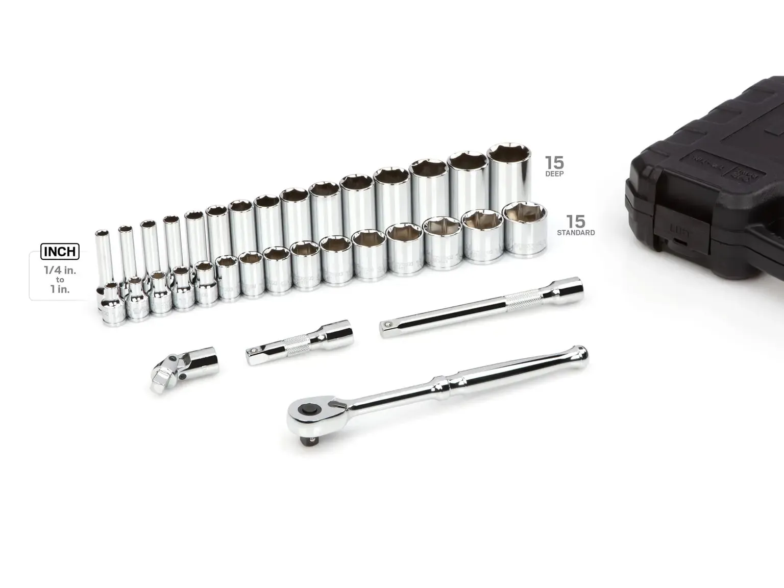 34-Piece 3/8 Inch Drive 6-Point Socket and Ratchet Set (1/4-1 in.)