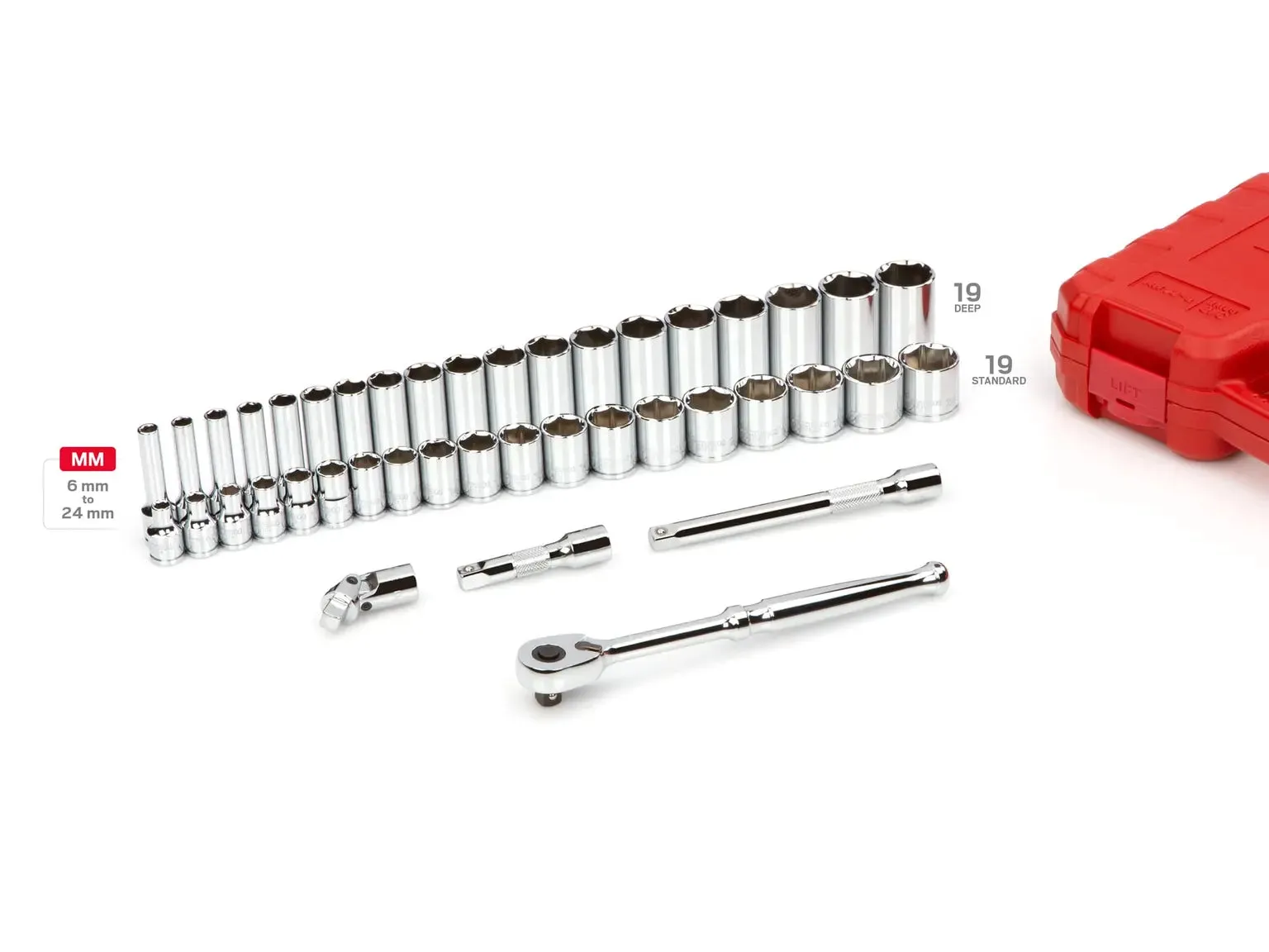 42-Piece 3/8 Inch Drive 6-Point Socket and Ratchet Set (6-24 mm)