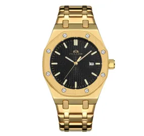 45mm Men's Gold Black Dial Watch Octagonal Luxury Business Shiny Silver Watch Skeleton Big Blue Face Stainless Steel Dress Watch