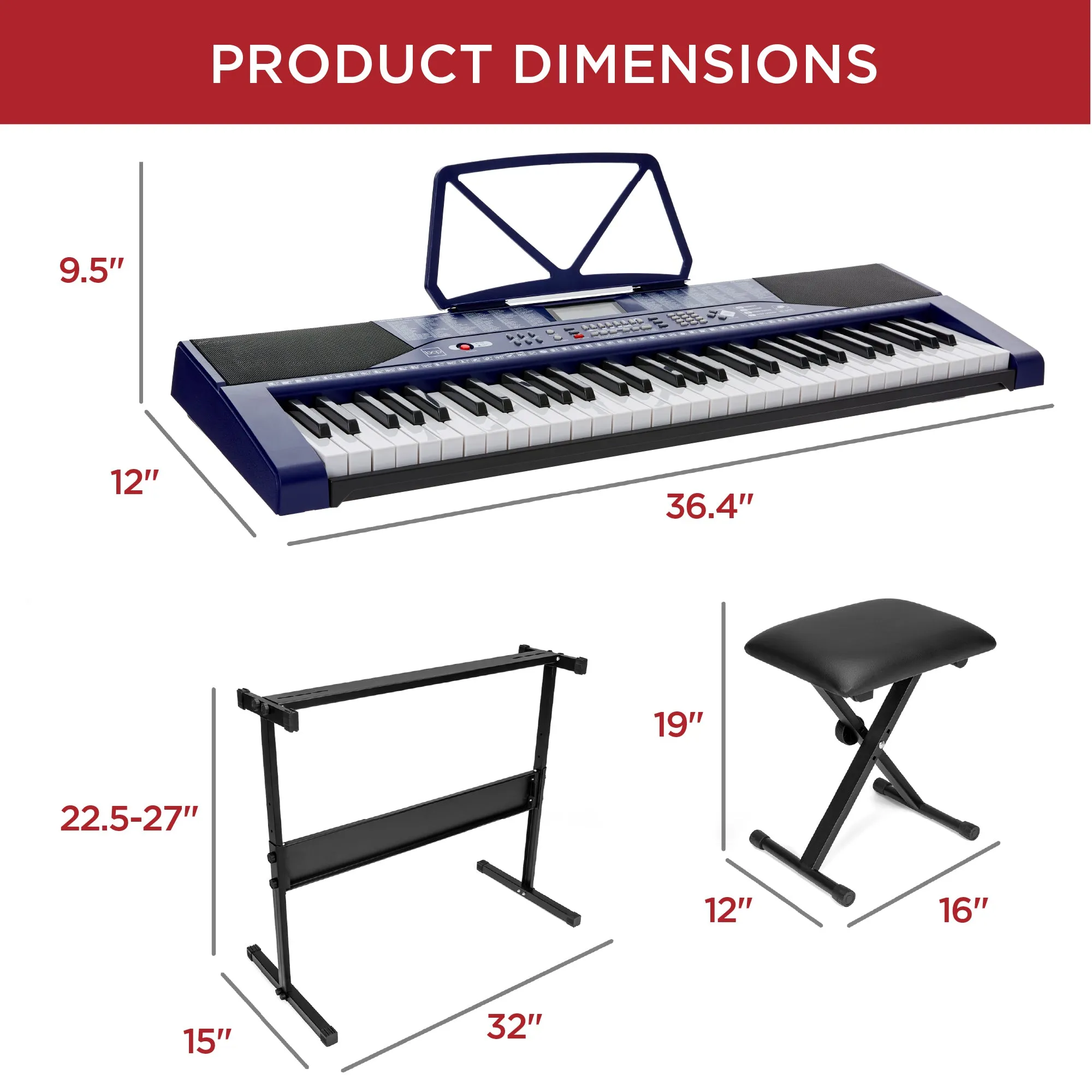 61-Key Beginners Electronic Keyboard Piano Set w/ Lighted Keys, Headphones