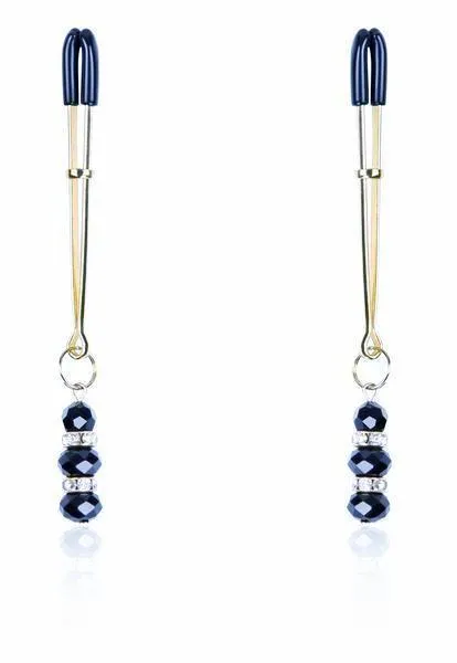 6779DL      Rhinestone Beaded Gold Tone Tweezer Nipple Clamps - MEGA Deal