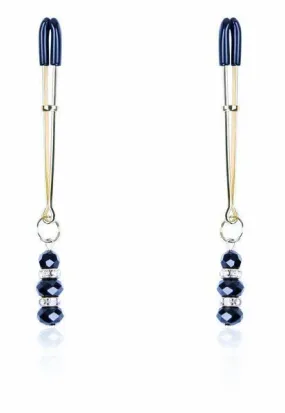 6779DL      Rhinestone Beaded Gold Tone Tweezer Nipple Clamps - MEGA Deal