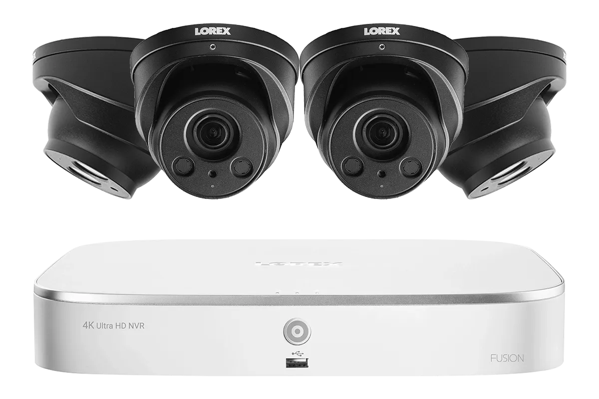 8-Channel 4K Nocturnal IP NVR System with Two 4K Metal Dome Cameras Featuring Audio and Two 4K Metal Dome Cameras Featuring 4x Optical Zoom