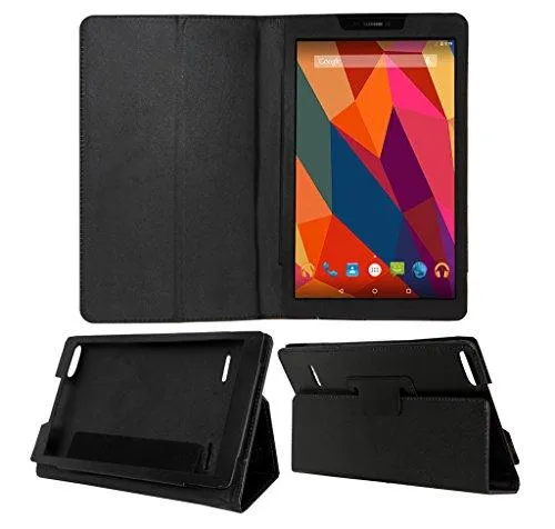 Acm Executive Case & Tempered Glass Combo for Micromax Canvas Tab P681 Flip Cover Screen Guard Black