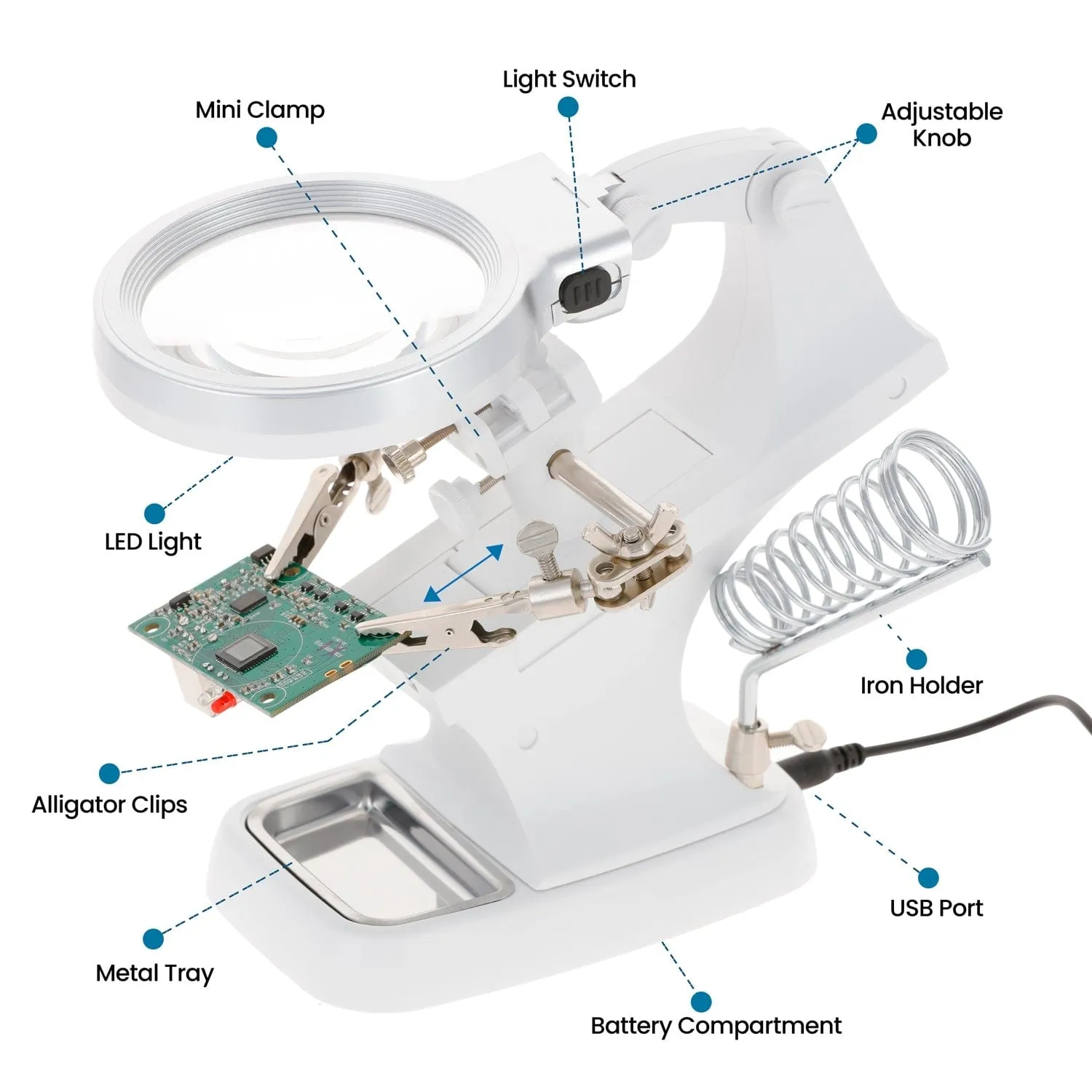 AmScope Multifunctional Circuit Board Holder & Magnifier w/ LED Light