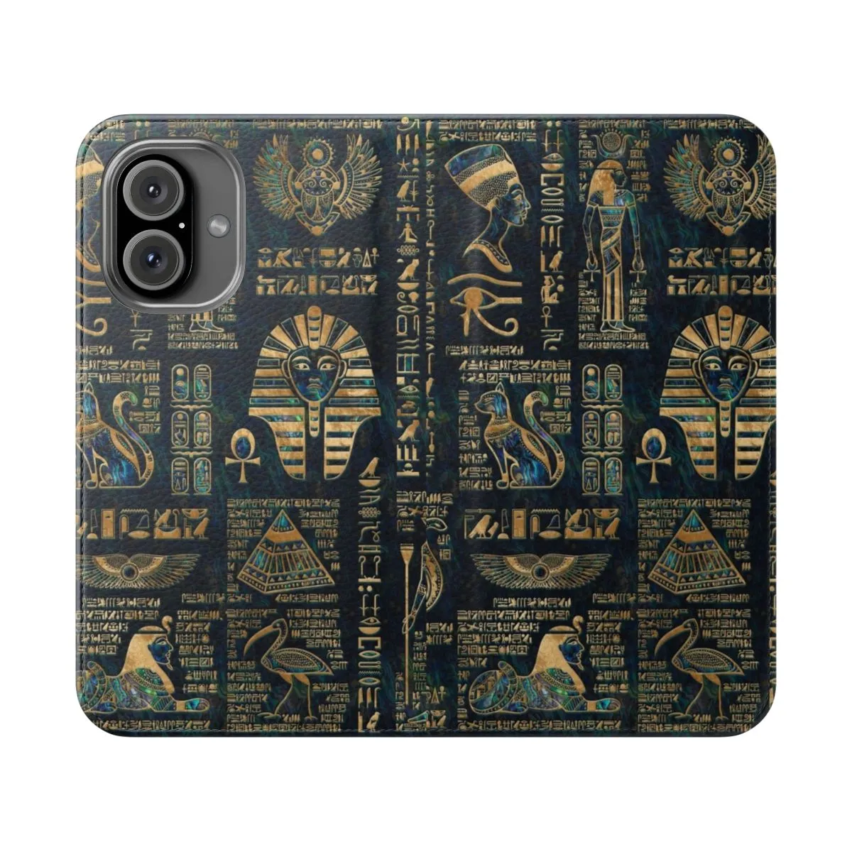 Ancient Egyptian-Inspired Abalone and Gold Flip Phone Case