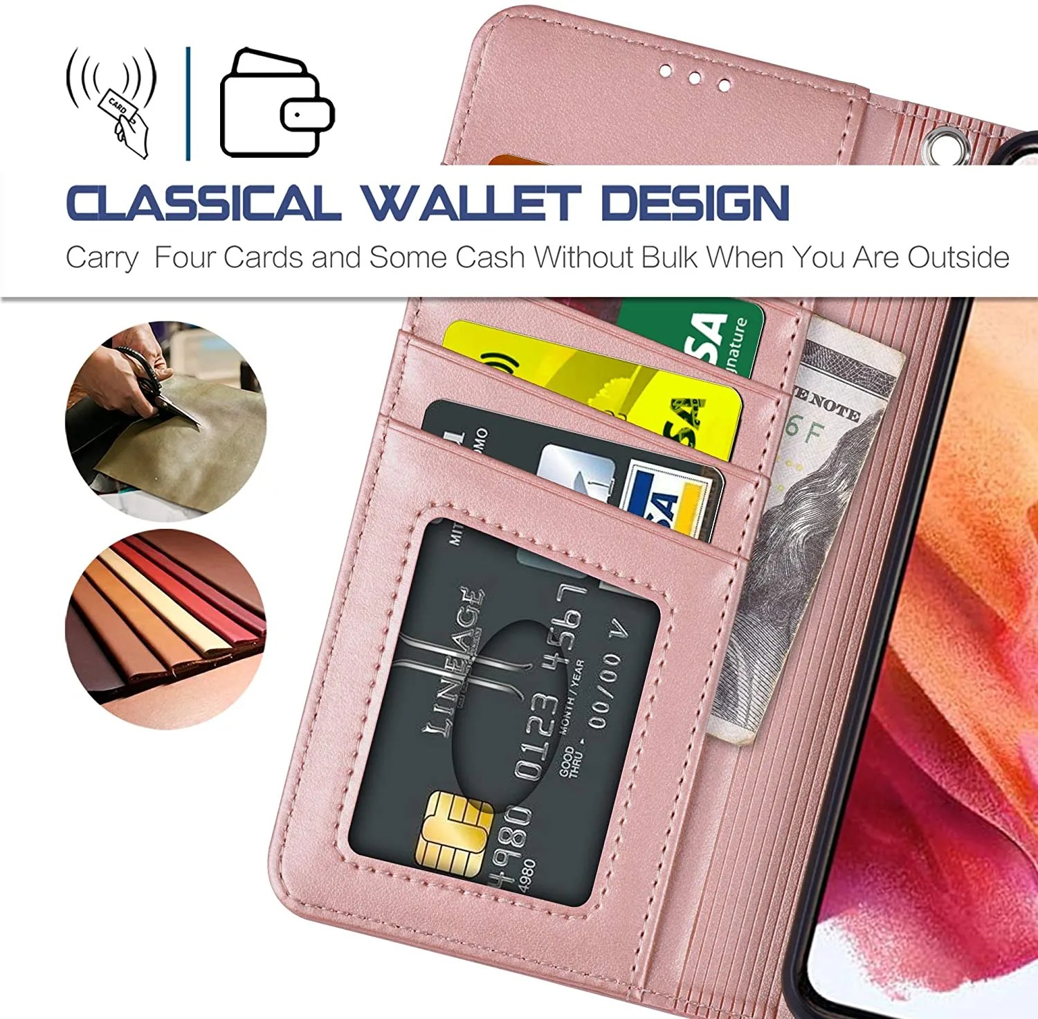 Arae Case for Samsung Galaxy S21 Wallet Case Flip Cover with Card Holder and Wrist Strap for Samsung Galaxy S21, 6.2 inch