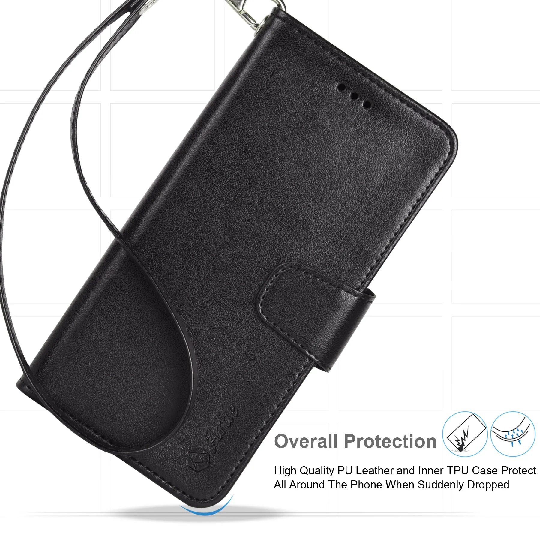 Arae Compatible with iPhone 12 Case and iPhone 12 Pro Case Wallet Flip Cover with Card Holder and Wrist Strap