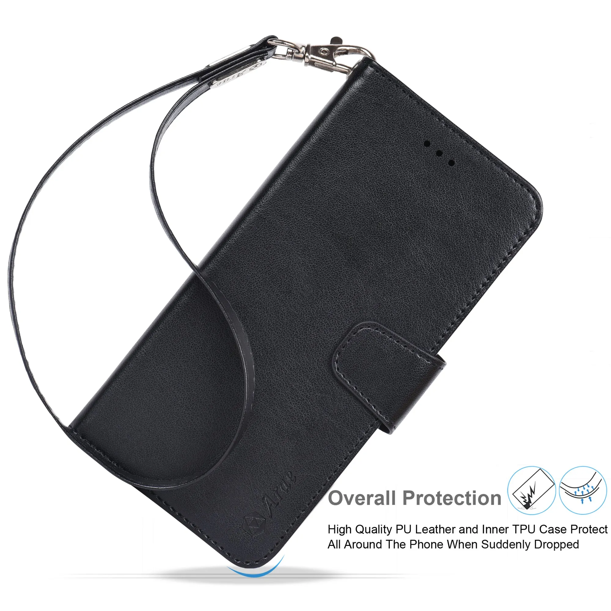 Arae Compatible with iPhone 13 and 13 Mini Case Wallet Flip Cover with Card Holder and Wrist Strap