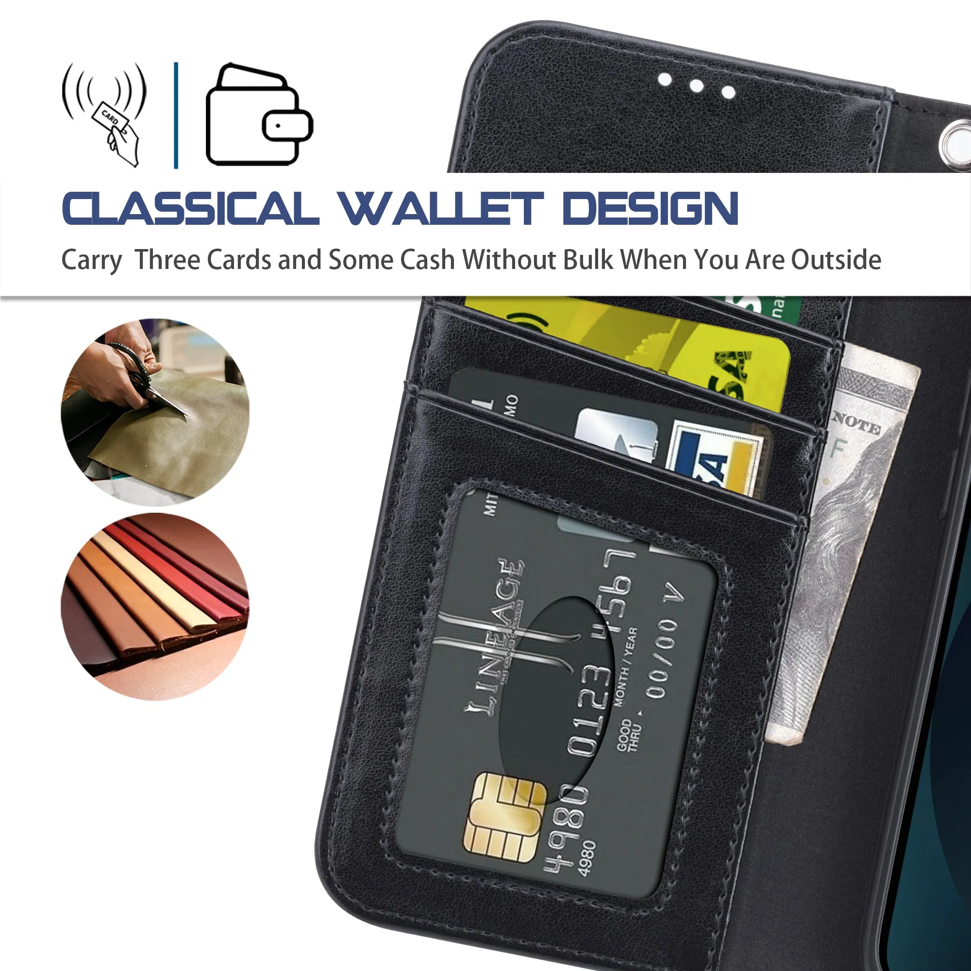 Arae Compatible with iPhone 13 and 13 Mini Case Wallet Flip Cover with Card Holder and Wrist Strap