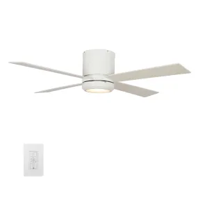 ARLINGTON 52 inch 4-Blade Flush Mount Smart Ceiling Fan with LED Light Kit & Wall Switch - White/White