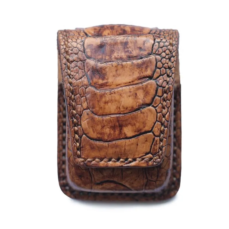 Badass Brown Leather Mens Zippo Lighter Cases With Belt Loop Lighter Holders For Men