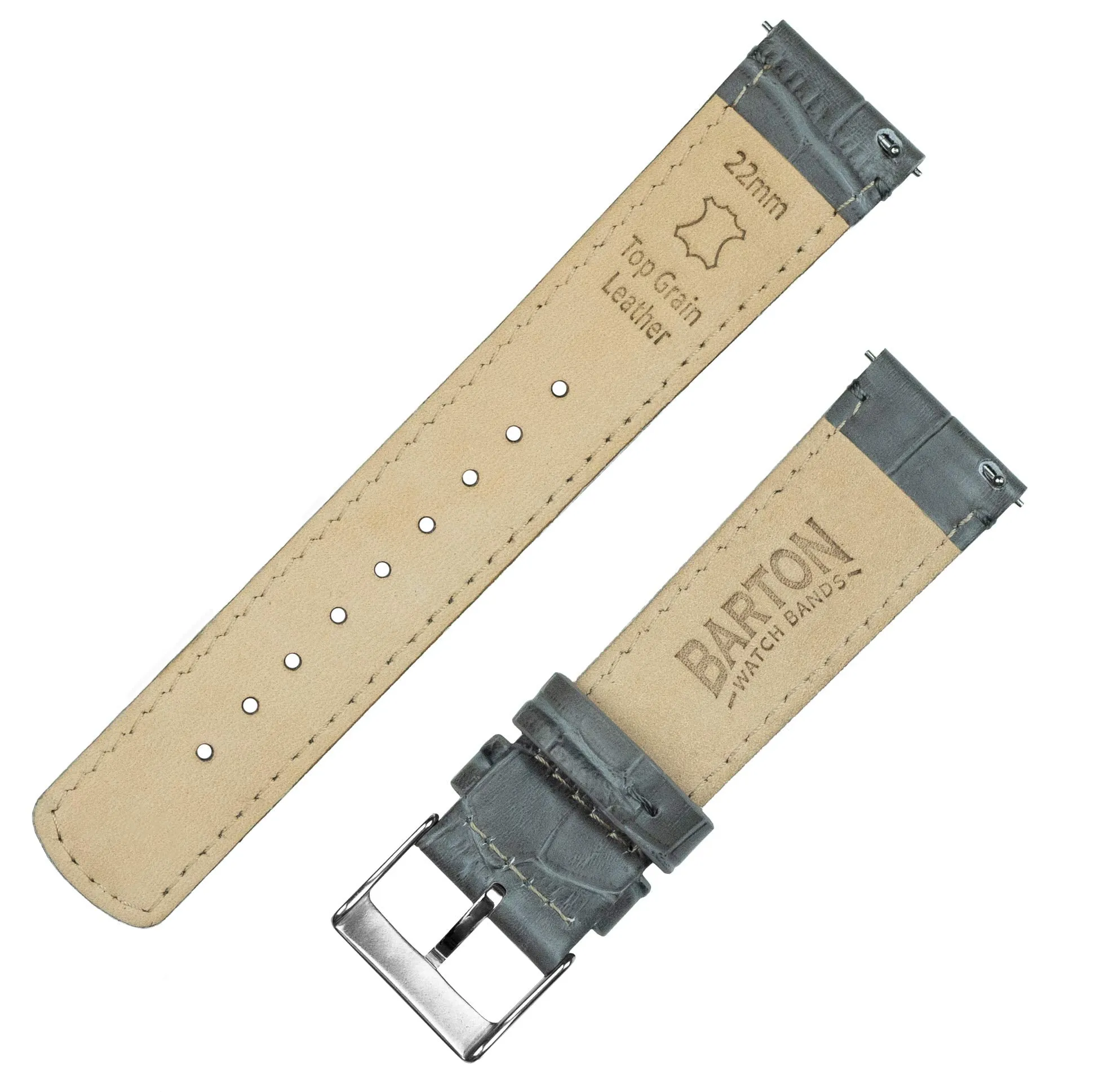 BARTON WATCH BANDS, 12mm Smoke Grey - Alligator Grain - Quick Release Leather Watch Bands