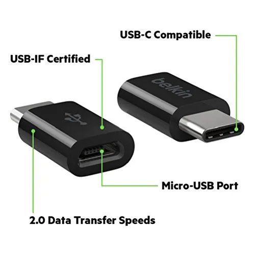 Belkin F2CU058btBLK Micro-USB to USB-C Adapter, (USB-IF Certified) for All USB Type-C Devices, Black