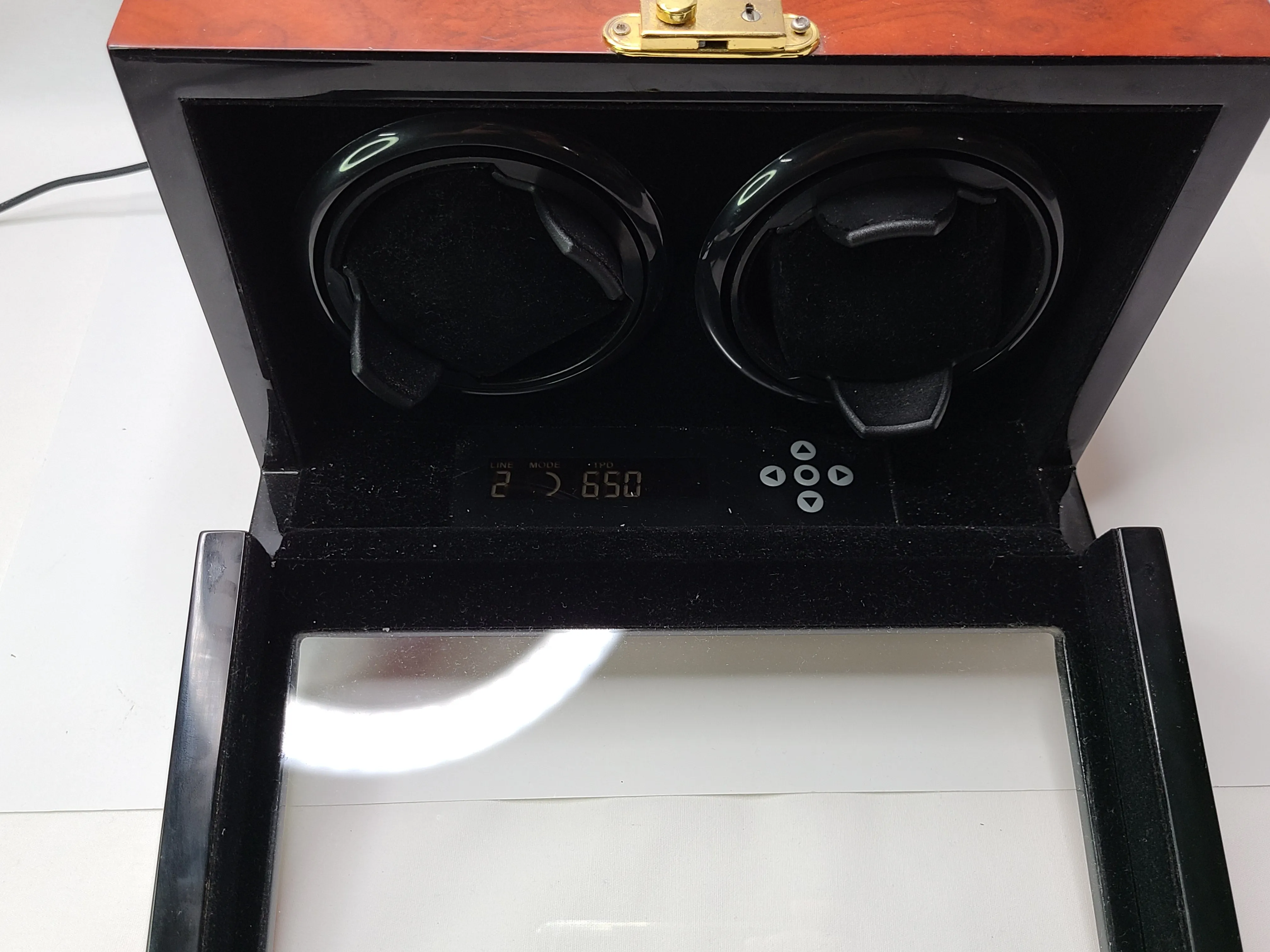 Belocia Double Watch Winder Mahogany Wood w/LCD Dispaly w/Japanese Mabuch Motors