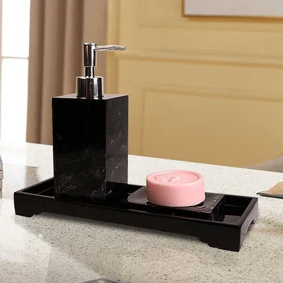 Black Marble Pattern Tray Resin Bathroom Set Toothbrush Holder Soap Dispenser Soap Dish Men&#39;s Bathroom Accessories Set Home Deco