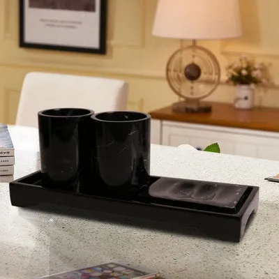 Black Marble Pattern Tray Resin Bathroom Set Toothbrush Holder Soap Dispenser Soap Dish Men&#39;s Bathroom Accessories Set Home Deco