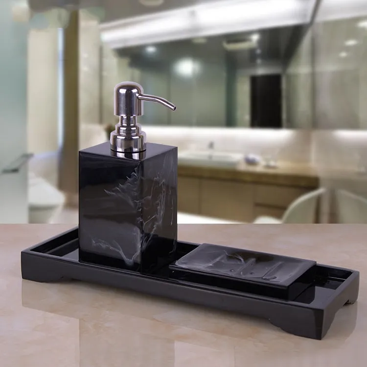 Black Marble Pattern Tray Resin Bathroom Set Toothbrush Holder Soap Dispenser Soap Dish Men&#39;s Bathroom Accessories Set Home Deco