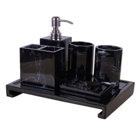 Black Marble Pattern Tray Resin Bathroom Set Toothbrush Holder Soap Dispenser Soap Dish Men&#39;s Bathroom Accessories Set Home Deco