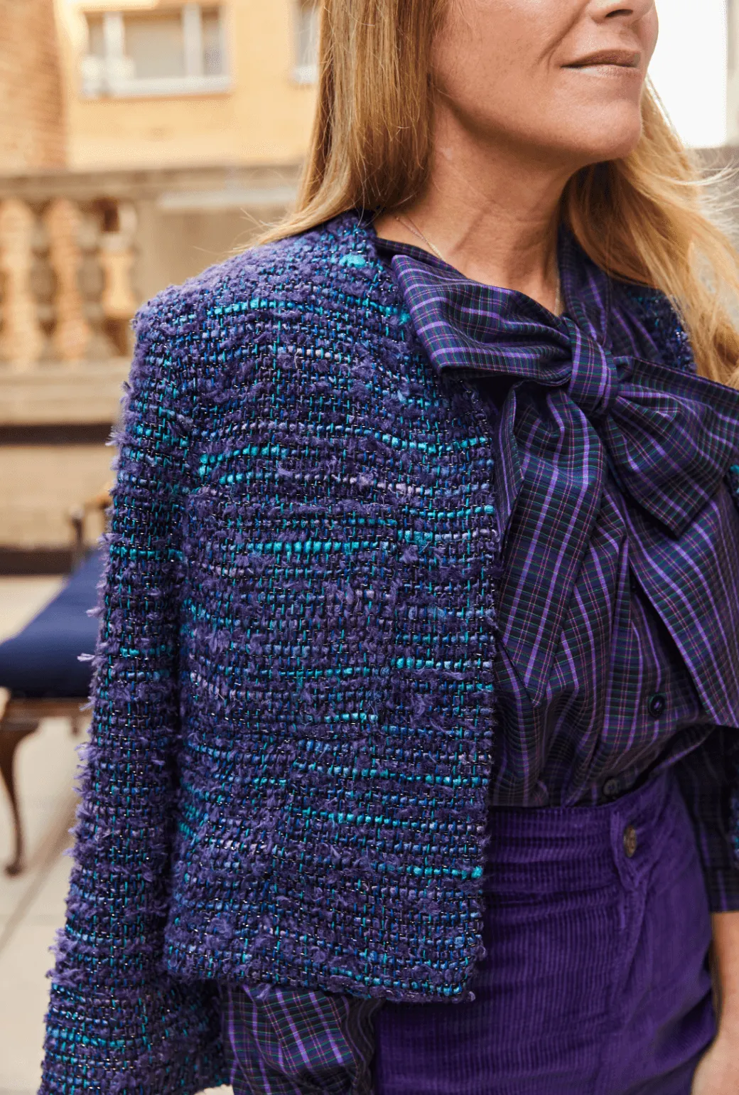 Buru x Tori Mellott Cardigan Blazer - Purple Silk Tweed