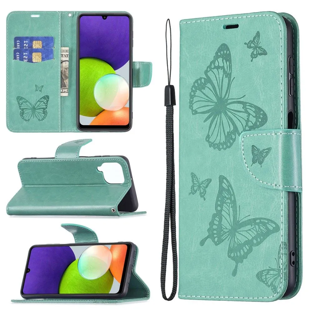 Butterfly Samsung Galaxy A22 4G flip case - Green