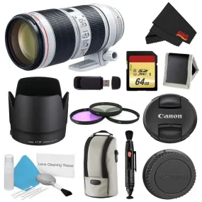 Canon EF 70-200mm f/2.8L is III USM Lens Bundle w/ 64GB Memory Card   Accessories, and 3 Piece Filter Kit (International