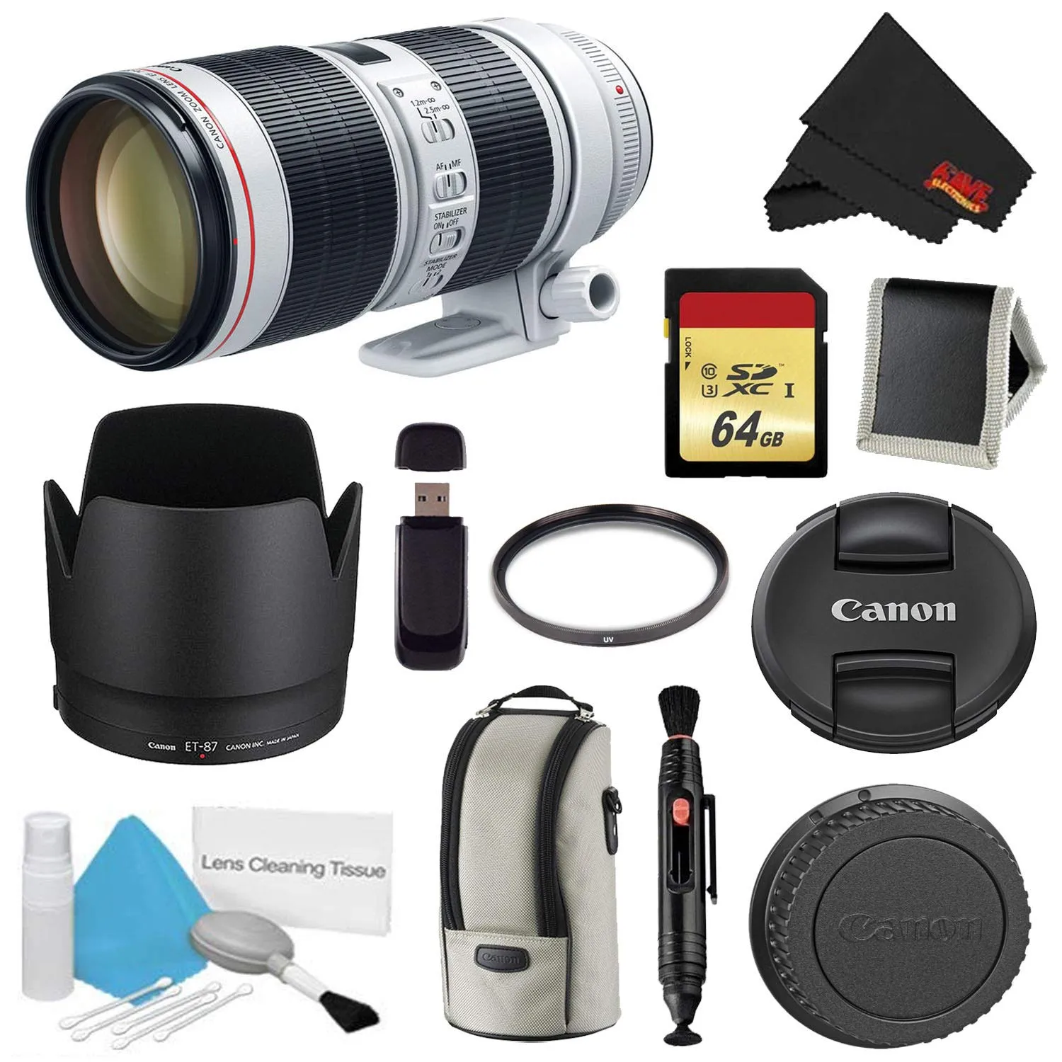 Canon EF 70-200mm f/2.8L is III USM Lens Bundle w/ 64GB Memory Card   Accessories, and UV Filter (International Model)