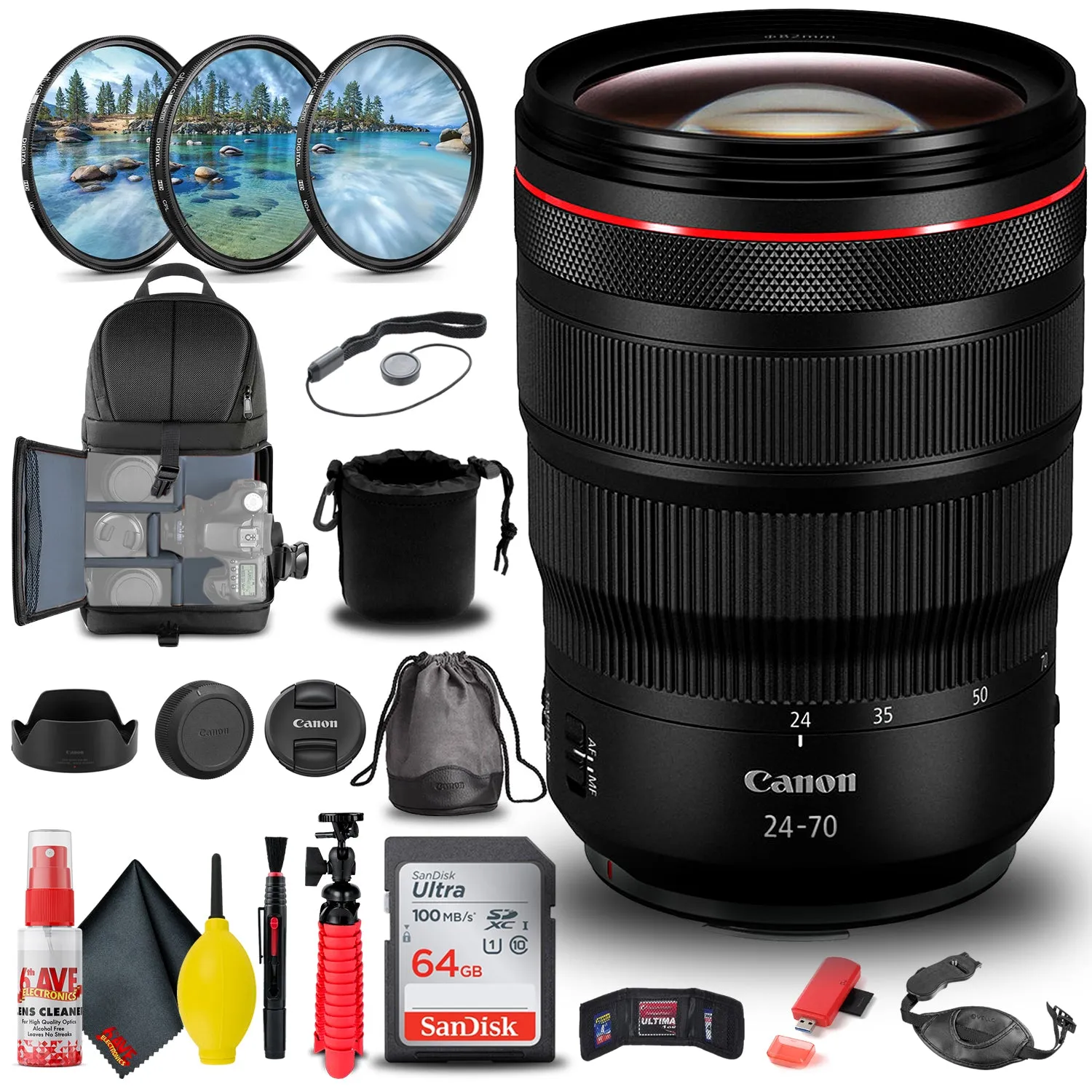 Canon RF 24-70mm f/2.8L IS USM Lens (3680C002)   Filter Kit   BackPack   More