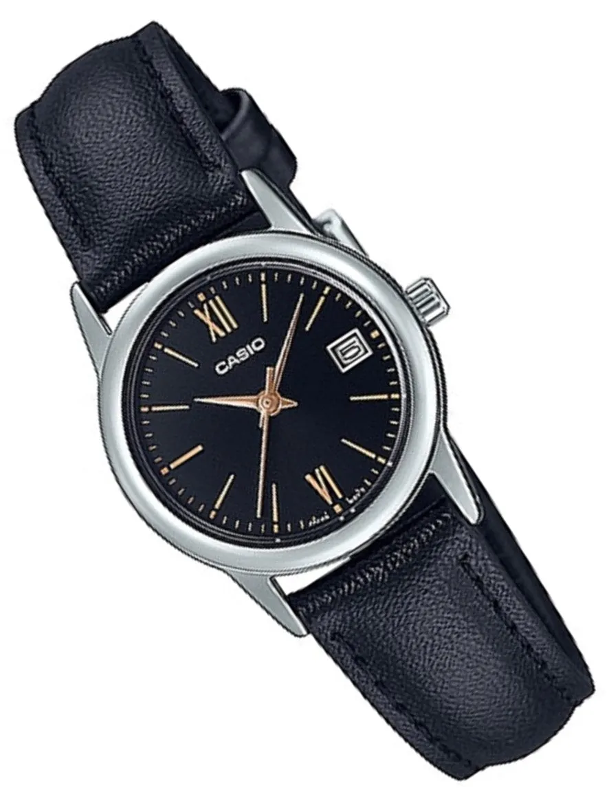 Casio LTP-V002L-1B3 Black Leather Strap Watch for Women