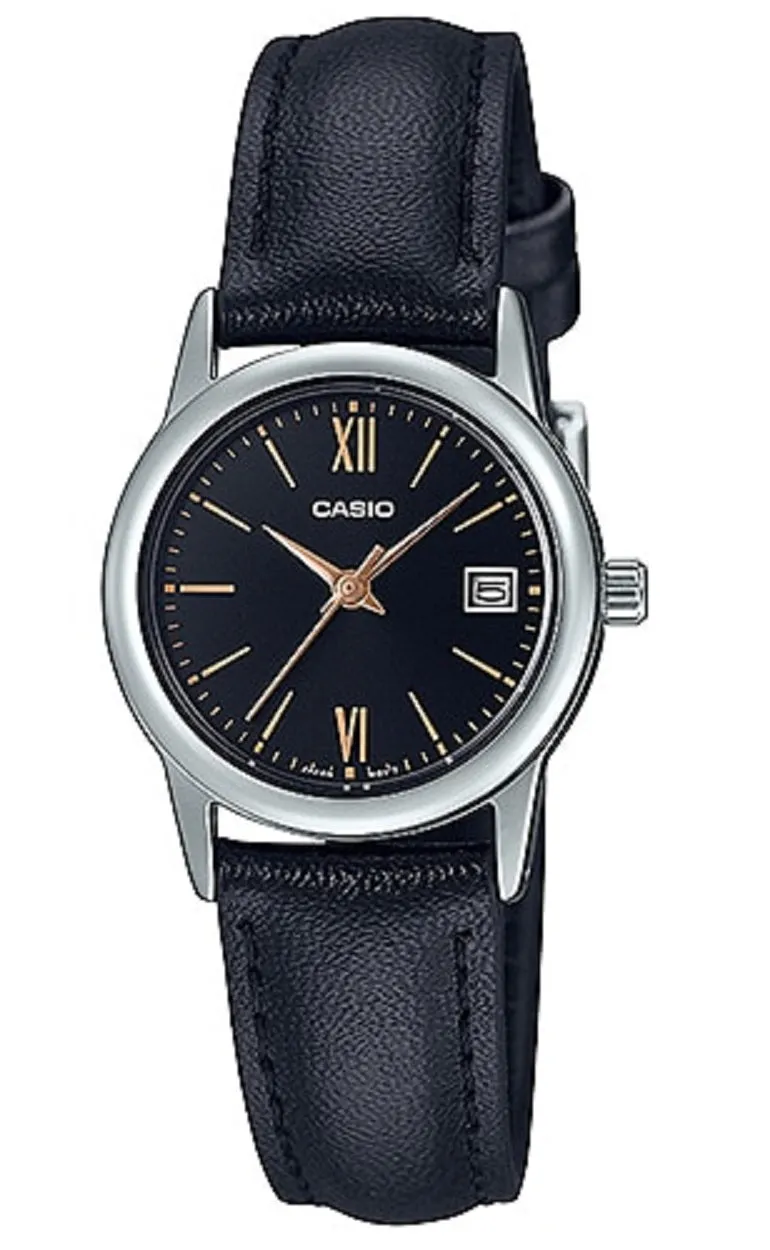 Casio LTP-V002L-1B3 Black Leather Strap Watch for Women