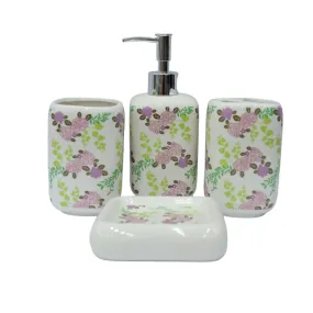 Ceramic Bath Set Green & Purple Flower Rs 2800