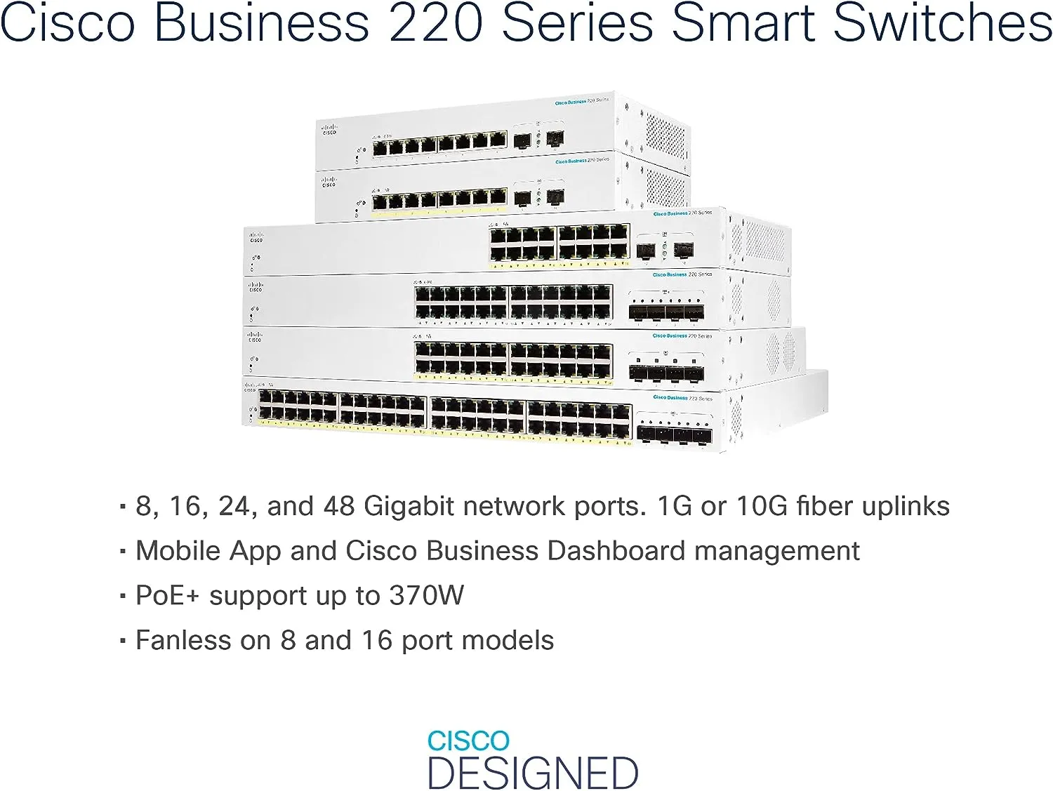 Cisco Business CBS220 48-Port Gigabit Ethernet (382W PoE )   4-Port 10G SFP  uplink 智能交換機 (CBS220-48P-4X-UK / NE-2248P4X) 3年保用