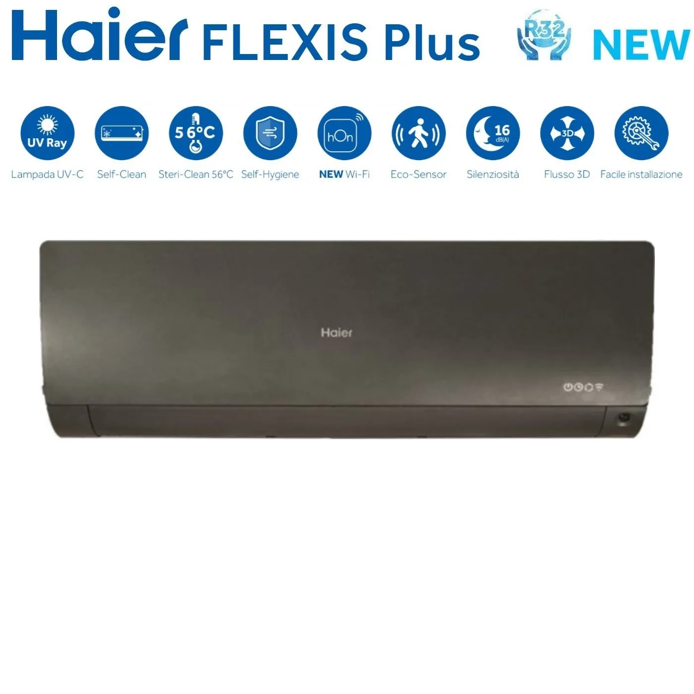 Climatizzatore Condizionatore Haier Quadri Split Inverter serie FLEXIS PLUS BLACK 7 7 7 24 con 4U85S2SR3FA R-32 Wi-Fi Integrato Colore Nero 7000 7000 7000 24000