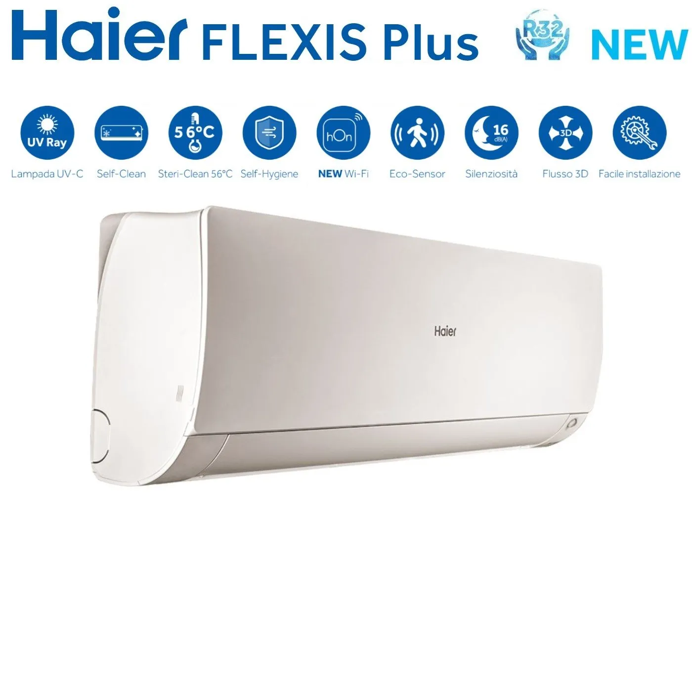 Climatizzatore Condizionatore Haier Quadri Split Inverter serie FLEXIS PLUS WHITE 7 12 12 12 con 4U85S2SR3FA R-32 Wi-Fi Integrato Colore Bianco 7000 12000 12000 12000