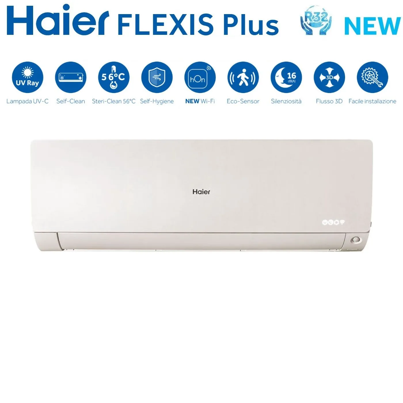 Climatizzatore Condizionatore Haier Quadri Split Inverter serie FLEXIS PLUS WHITE 7 12 12 12 con 4U85S2SR3FA R-32 Wi-Fi Integrato Colore Bianco 7000 12000 12000 12000