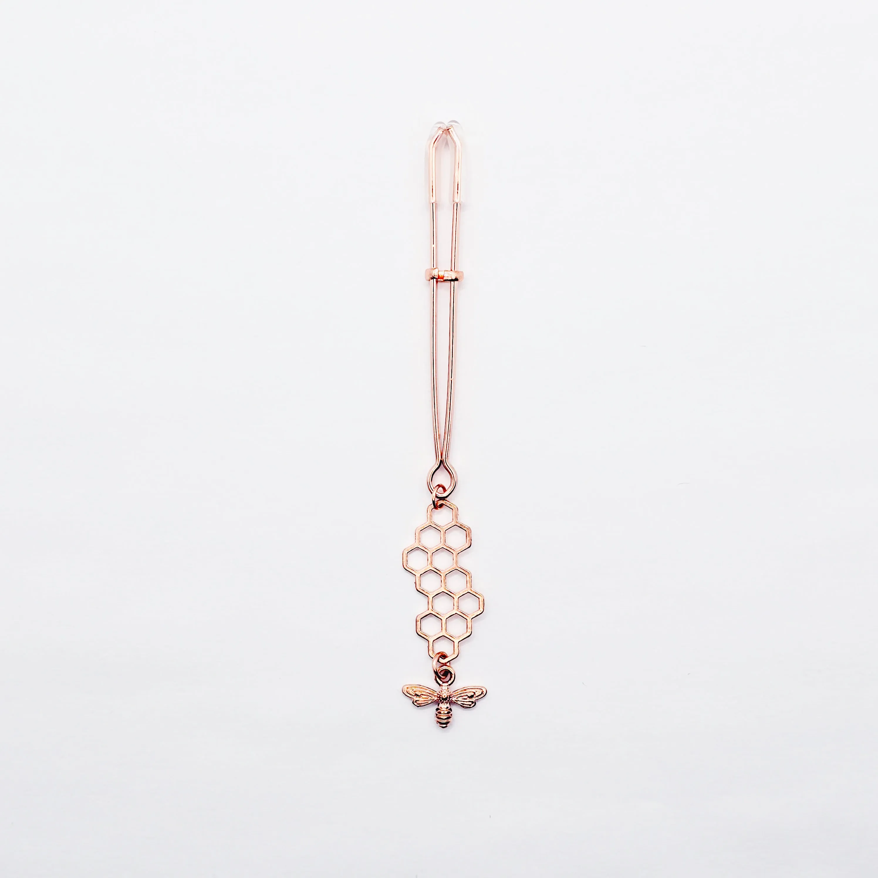 Clit Clamp for Clitoral Stimulation. Rose Gold with Bee and Honeycomb. BDSM Sex Toy for Women.