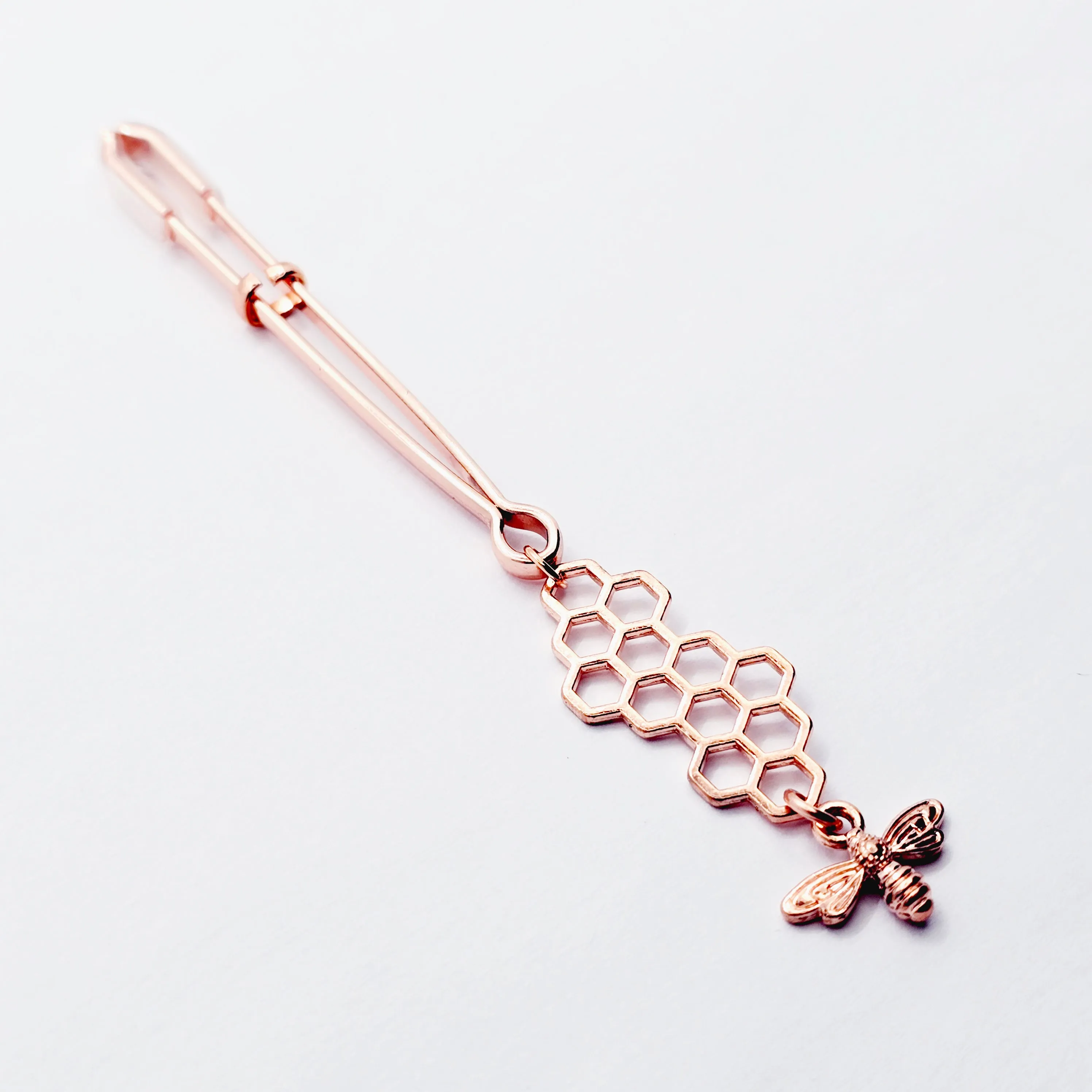 Clit Clamp for Clitoral Stimulation. Rose Gold with Bee and Honeycomb. BDSM Sex Toy for Women.