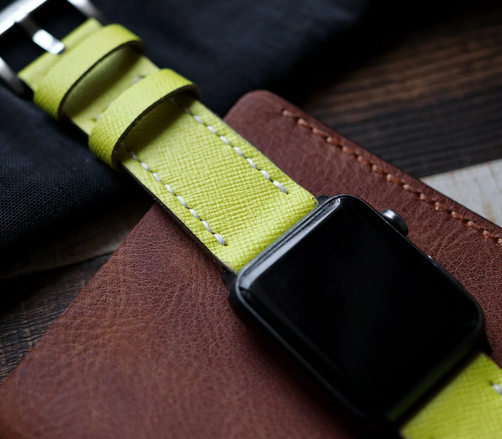 Custom Made Apple Watch Strap - Lime Saffiano