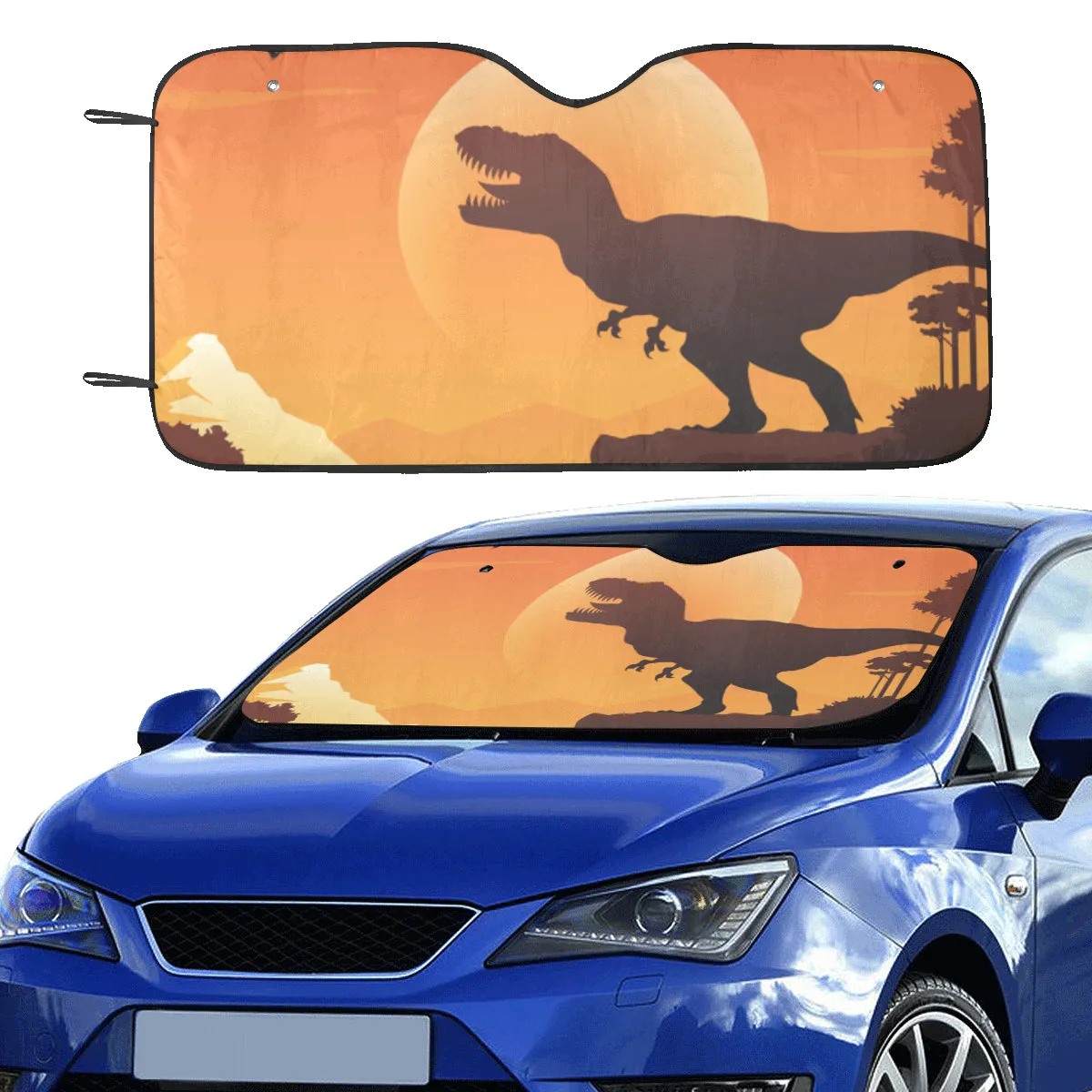 Dinosaur Windshield Sun Shade, Sunset T-Rex Dino Car Accessories Auto Cover Protector Window Visor Screen Decor 55" x 29.53"