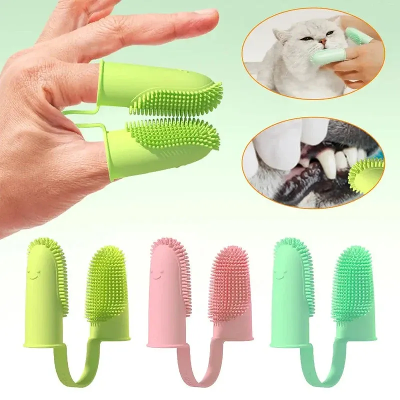 Double Finger Soft Dog And Cat Toothbrush for Fresh Breath