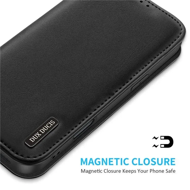 DUX DUCIS Genuine Real Leather Flip RFID Wallet Case for Apple iPhone 16 - Black