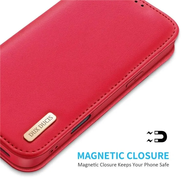 DUX DUCIS Genuine Real Leather Flip RFID Wallet Case for Apple iPhone 16 - Red