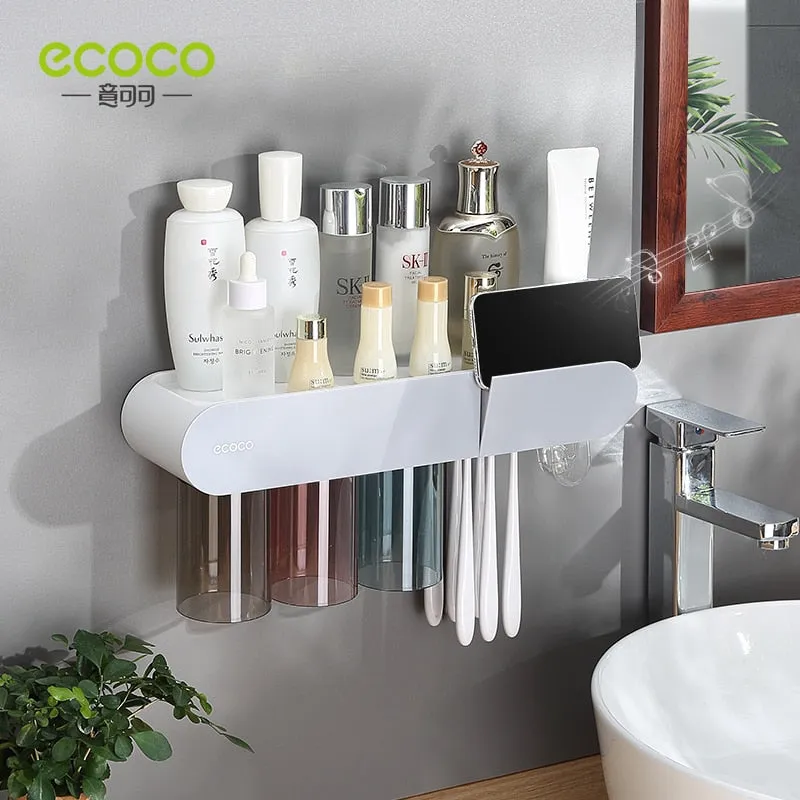 ECOCO Magnetic Adsorption Inverted Toothbrush Holder Automatic Toothpaste Squeezer Dispenser Storage Rack Bathroom Accessories