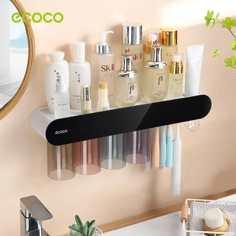 ECOCO Magnetic Adsorption Inverted Toothbrush Holder Automatic Toothpaste Squeezer Dispenser Storage Rack Bathroom Accessories