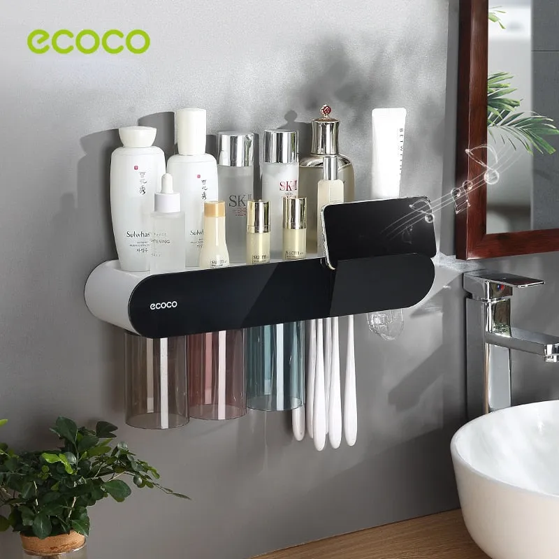 ECOCO Magnetic Adsorption Inverted Toothbrush Holder Automatic Toothpaste Squeezer Dispenser Storage Rack Bathroom Accessories